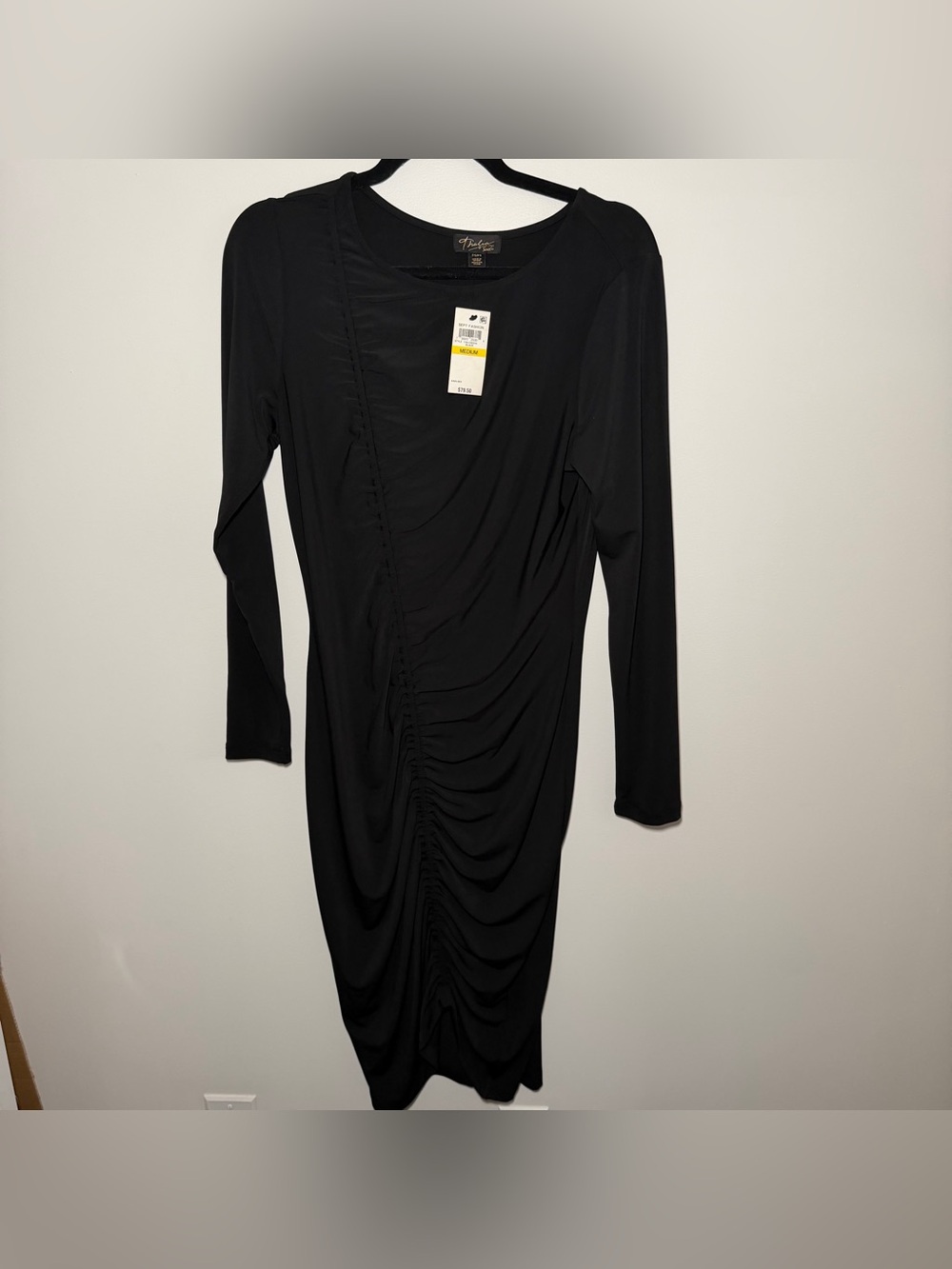 Thalia Sodi Black Ruched Long Sleeve Dress Size M